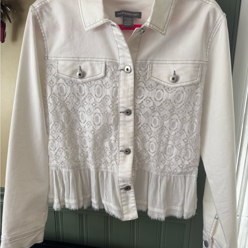 Kate & Mallory White Lace Jean Jacket